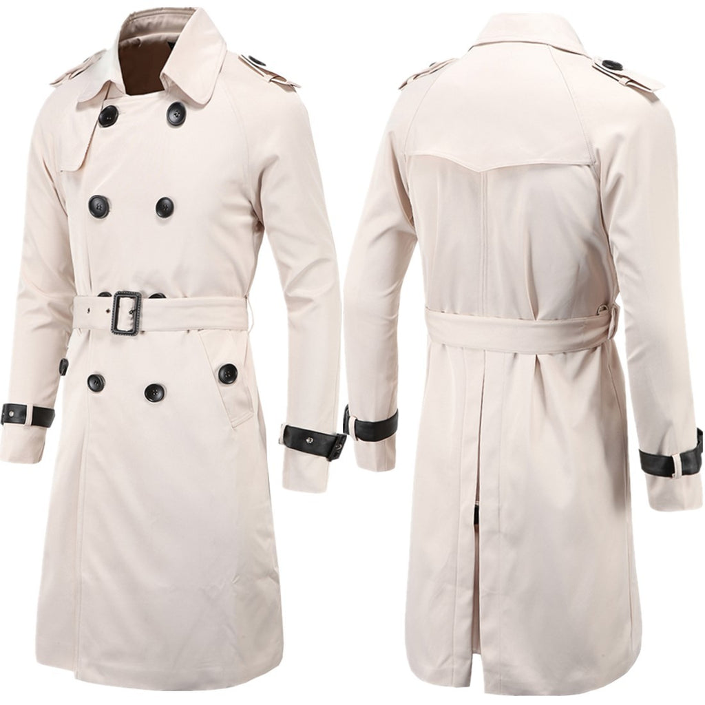 Trench coat largo con cinturón – cortaviento y doble botonadura para primavera y otoño