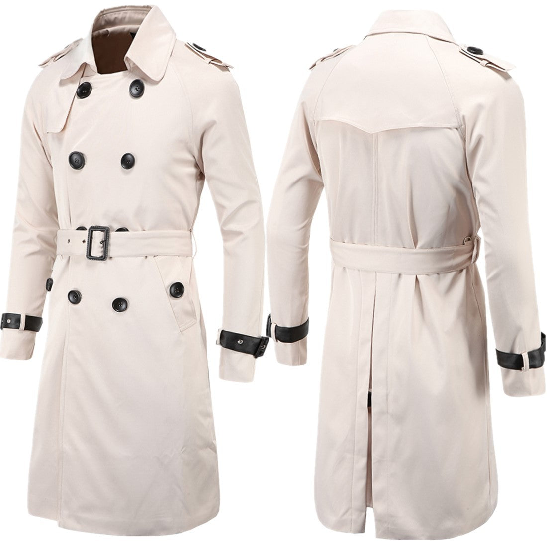 Trench coat largo con cinturón – cortaviento y doble botonadura para primavera y otoño