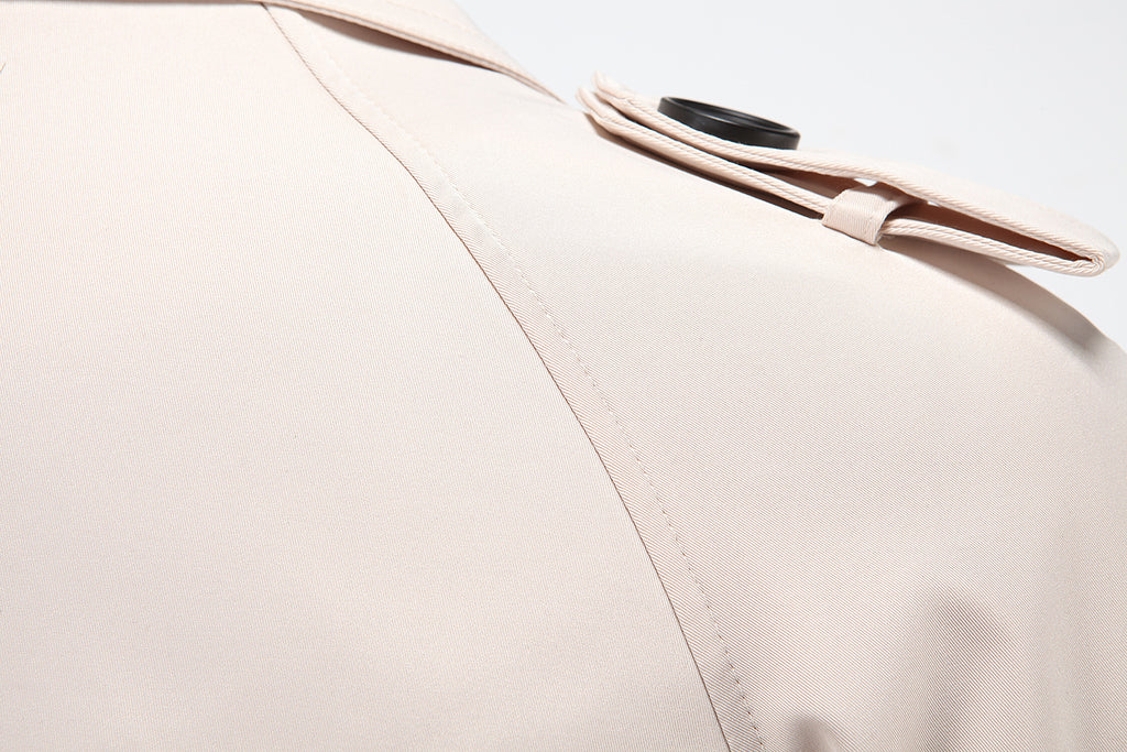 Trench coat largo con cinturón – cortaviento y doble botonadura para primavera y otoño