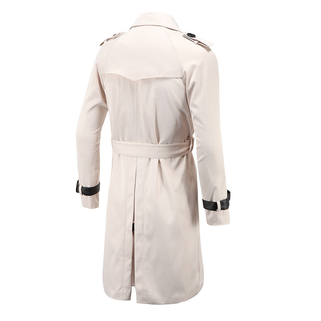 Trench coat largo con cinturón – cortaviento y doble botonadura para primavera y otoño