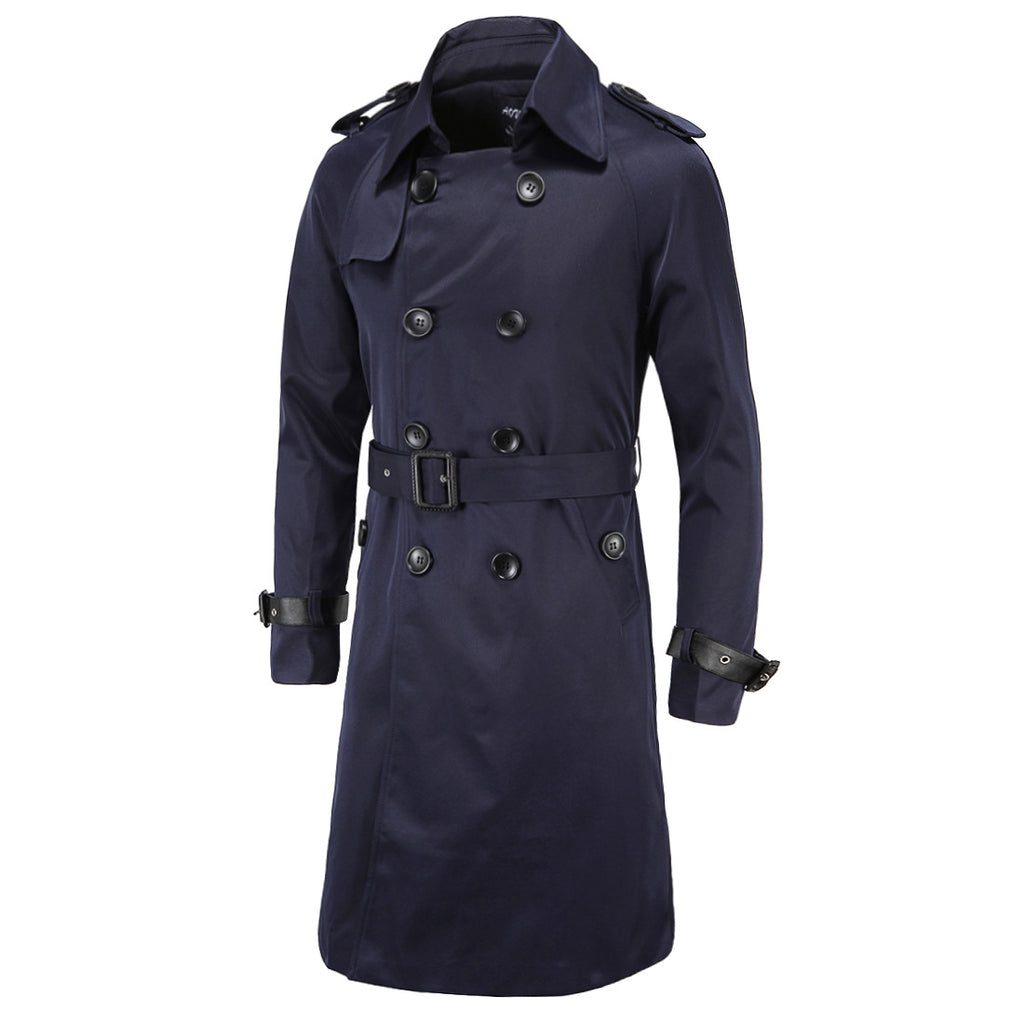 Trench coat largo con cinturón – cortaviento y doble botonadura para primavera y otoño