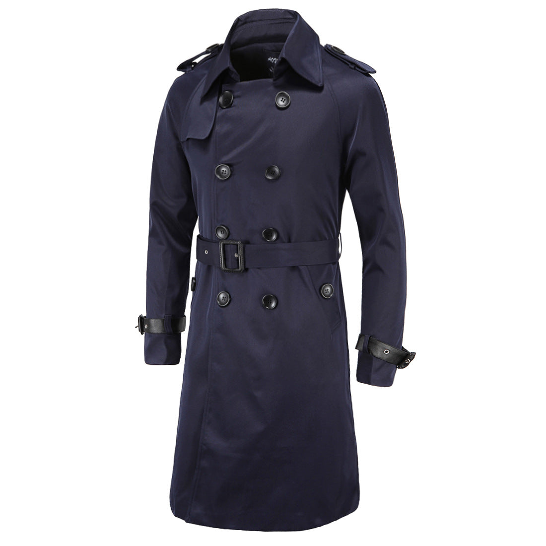 Trench coat largo con cinturón – cortaviento y doble botonadura para primavera y otoño