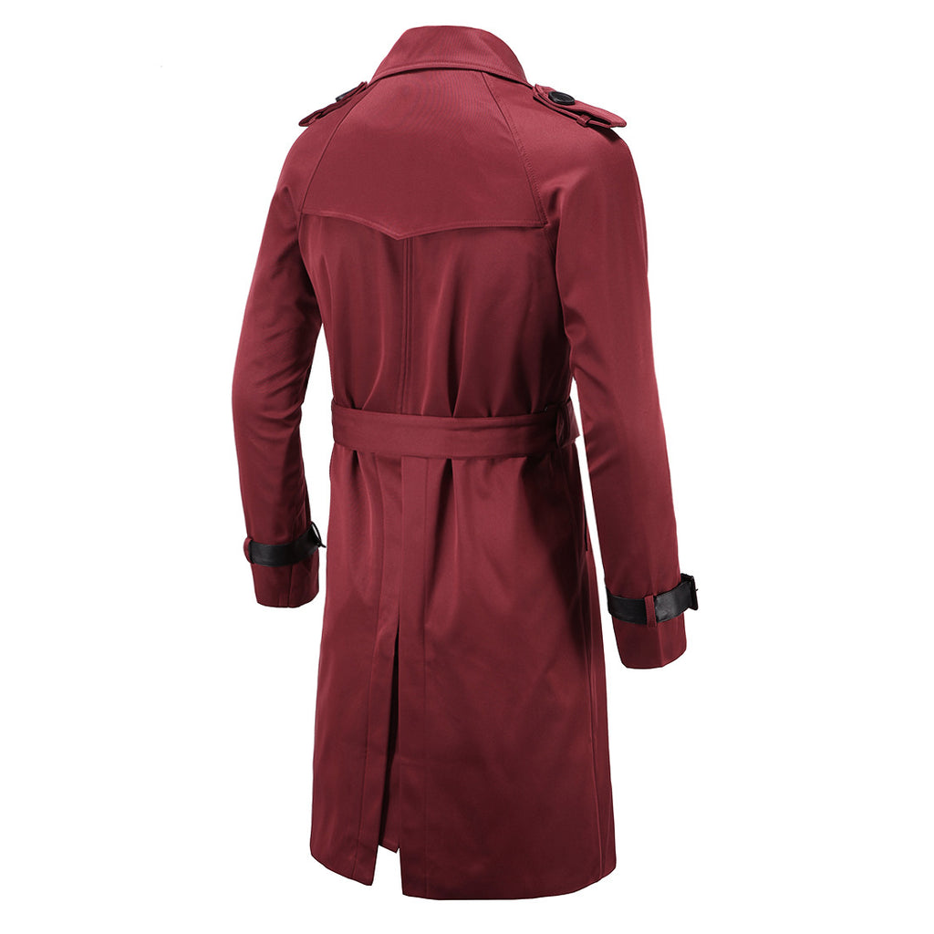 Trench coat largo con cinturón – cortaviento y doble botonadura para primavera y otoño