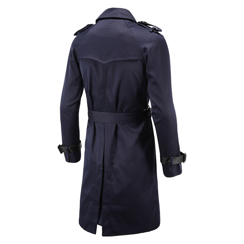 Trench coat largo con cinturón – cortaviento y doble botonadura para primavera y otoño