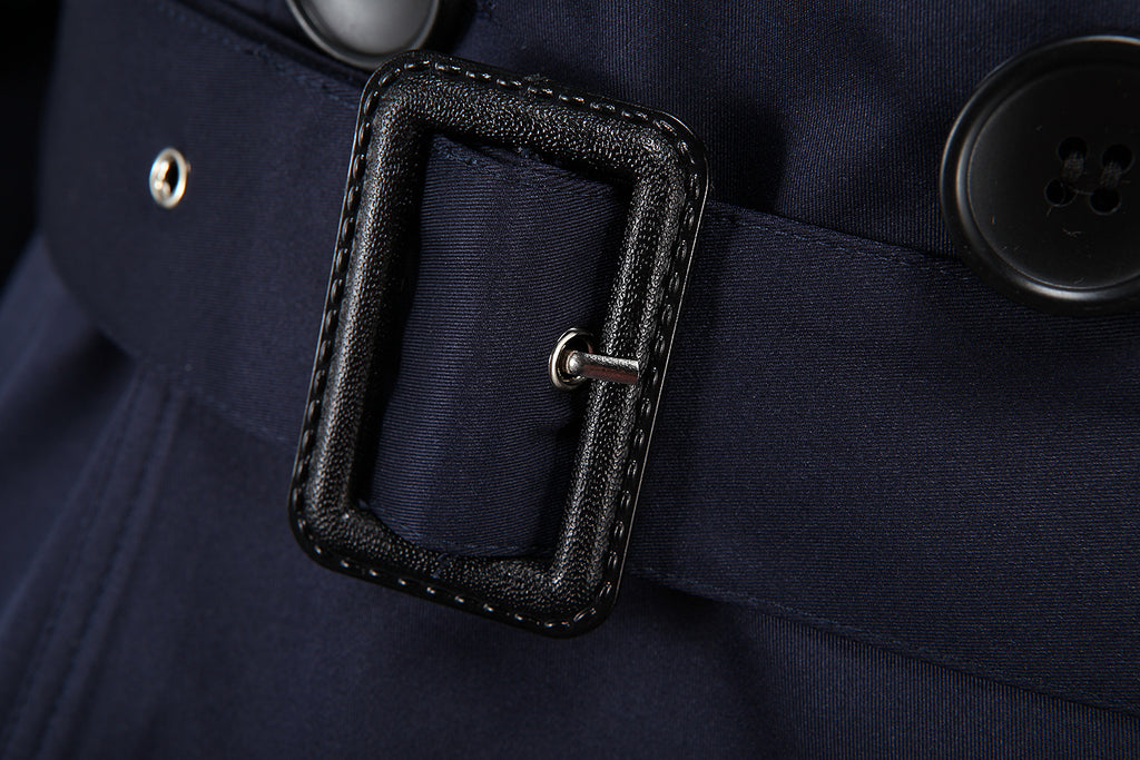 Trench coat largo con cinturón – cortaviento y doble botonadura para primavera y otoño