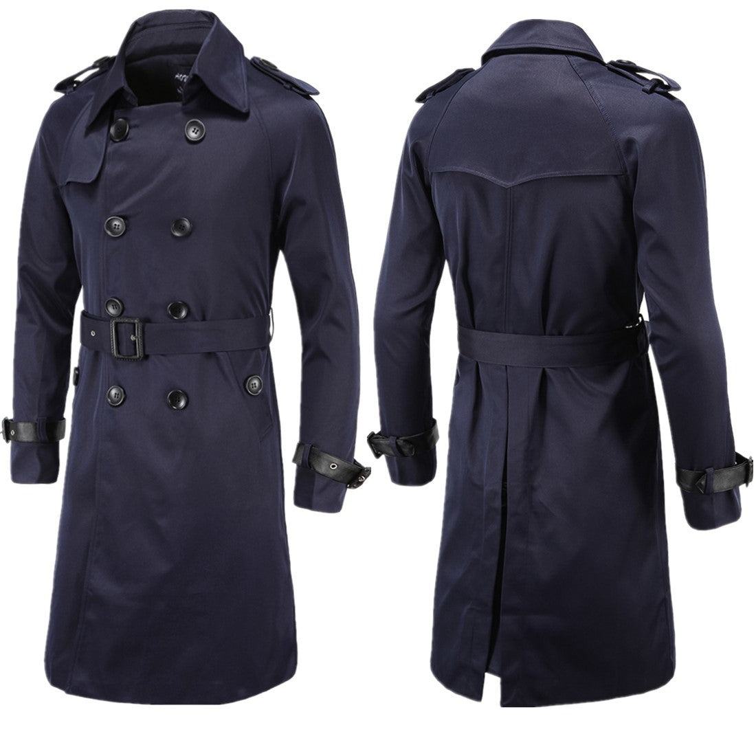Trench coat largo con cinturón – cortaviento y doble botonadura para primavera y otoño