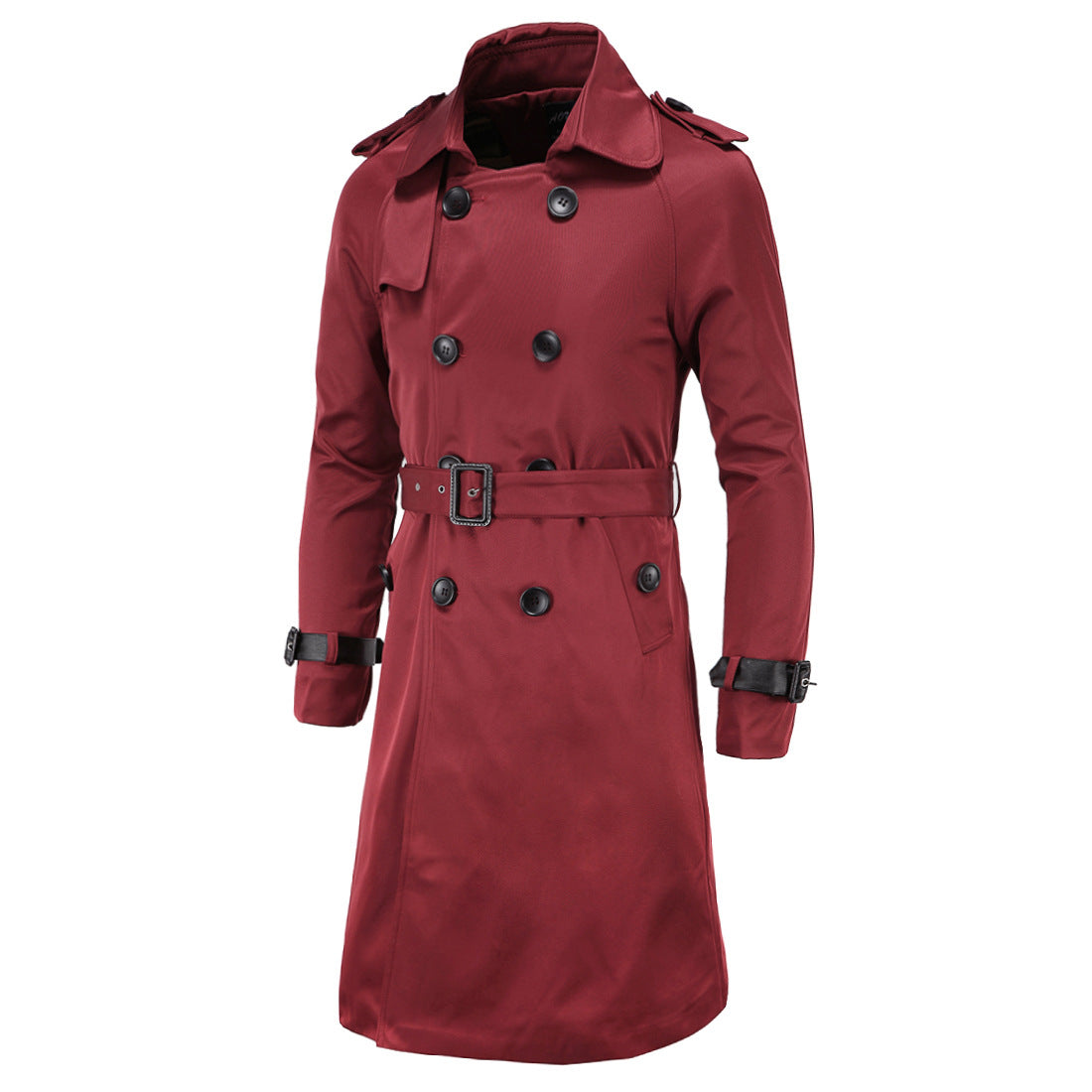 Trench coat largo con cinturón – cortaviento y doble botonadura para primavera y otoño