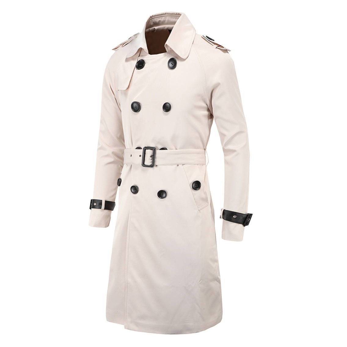 Trench coat largo con cinturón – cortaviento y doble botonadura para primavera y otoño