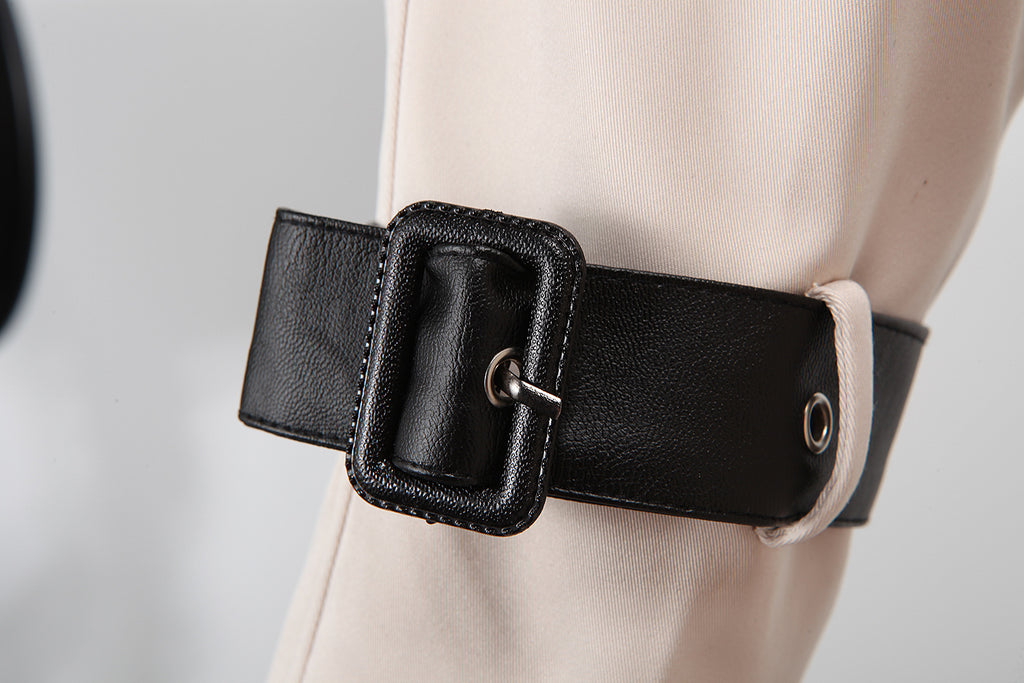 Trench coat largo con cinturón – cortaviento y doble botonadura para primavera y otoño
