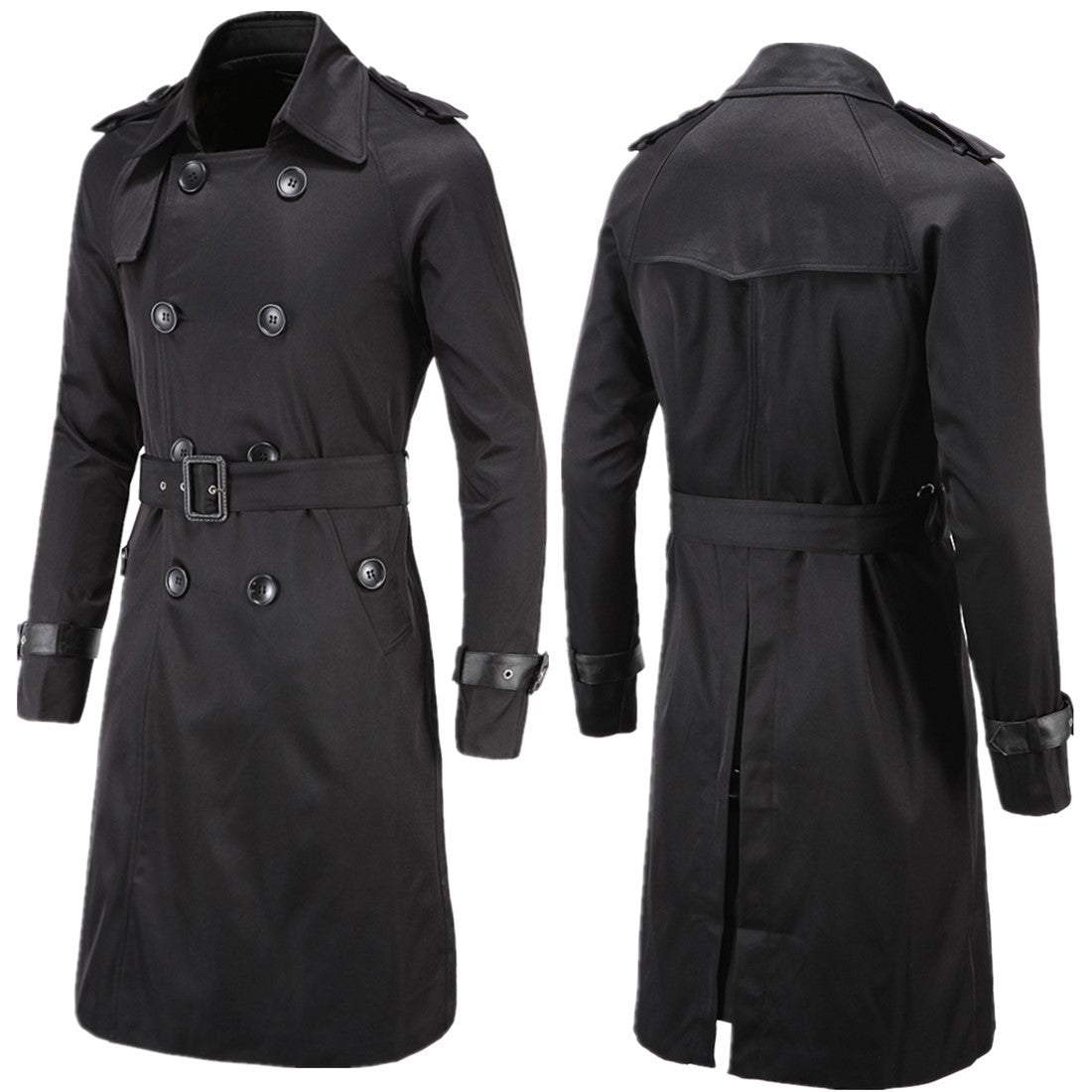 Trench coat largo con cinturón – cortaviento y doble botonadura para primavera y otoño