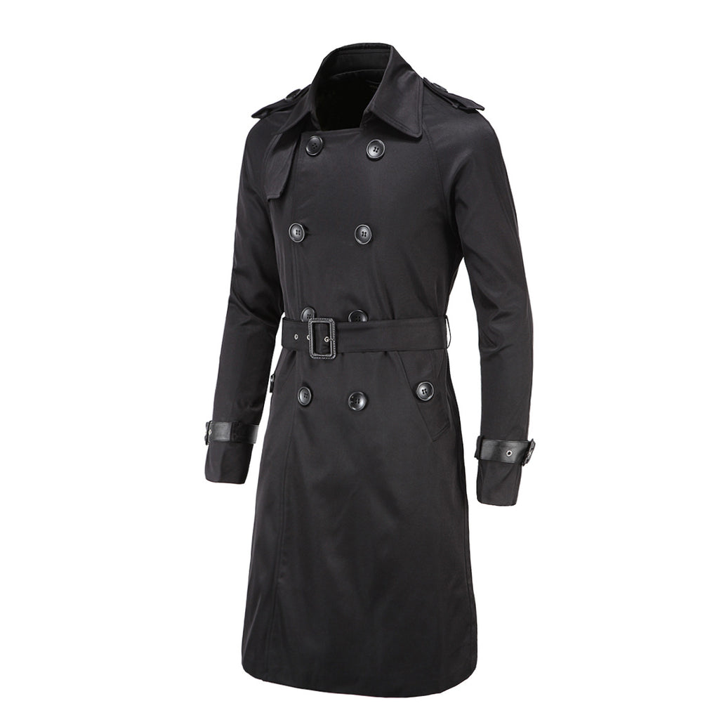 Trench coat largo con cinturón – cortaviento y doble botonadura para primavera y otoño
