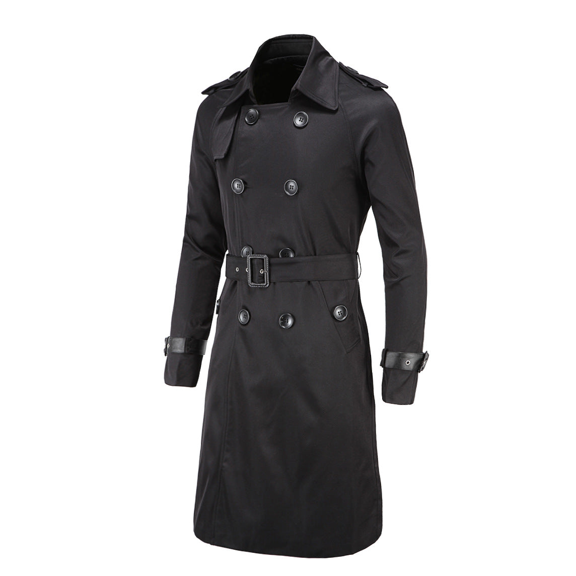 Trench coat largo con cinturón – cortaviento y doble botonadura para primavera y otoño
