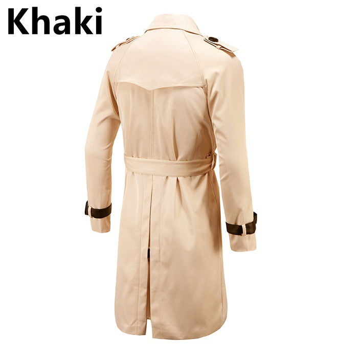 Trench coat largo con cinturón – cortaviento y doble botonadura para primavera y otoño