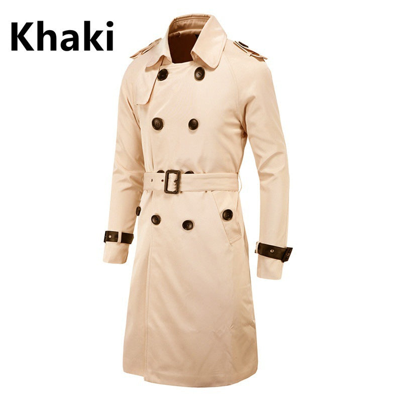 Trench coat largo con cinturón – cortaviento y doble botonadura para primavera y otoño