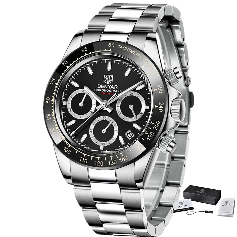 Reloj BENYAR para hombre – cronógrafo deportivo de lujo, resistente al agua y acero inoxidable