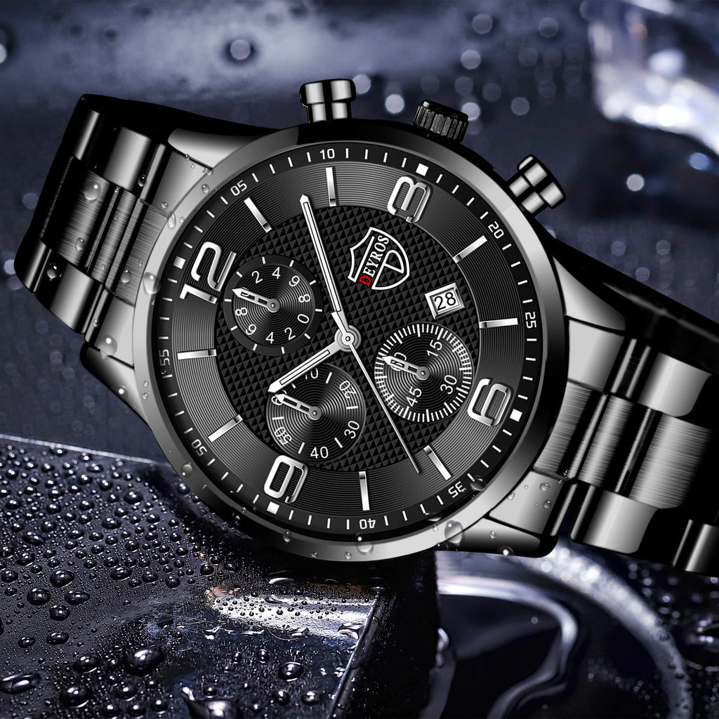 Reloj de lujo hombre – acero inoxidable, cuarzo, calendario y cuero
