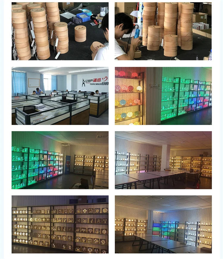 Lámpara 3D de medusa, delfín y más – bola de cristal con base de madera y luz USB