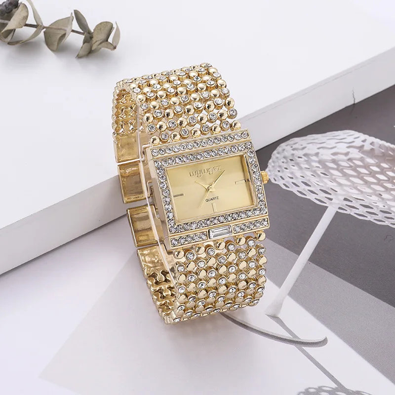 Reloj mujer elegante – esfera cuadrada con cristales y acero inoxidable