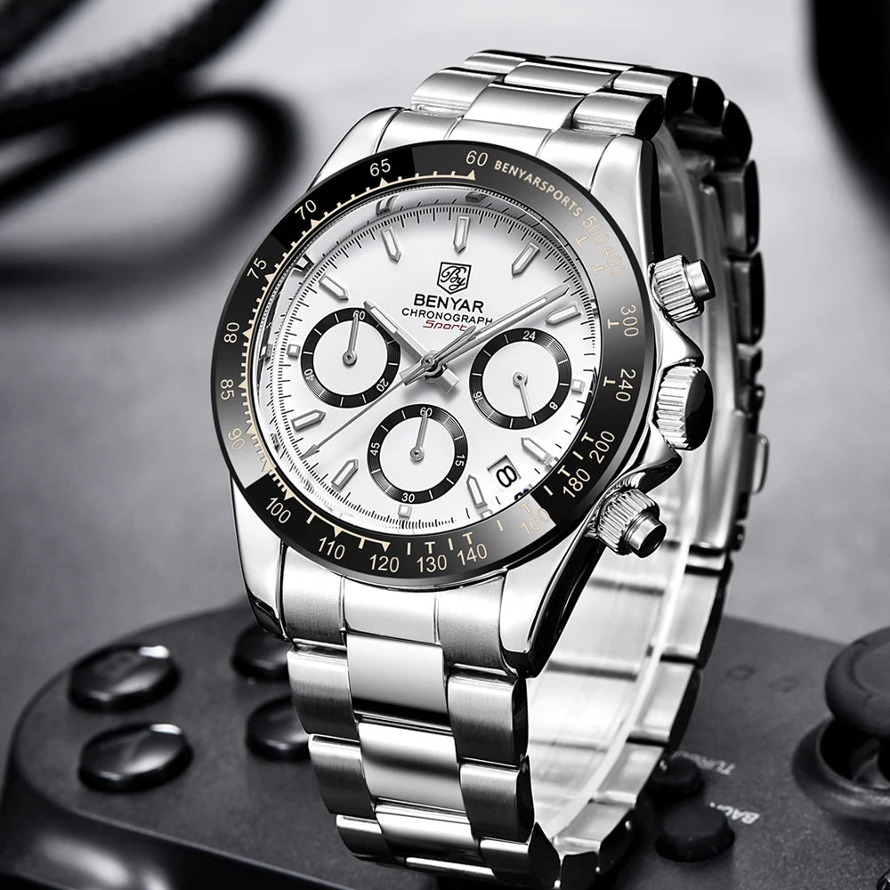 Reloj BENYAR para hombre – cronógrafo deportivo de lujo, resistente al agua y acero inoxidable