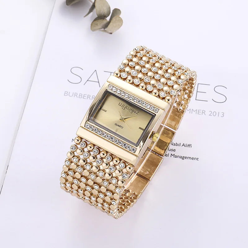 Reloj mujer elegante – esfera cuadrada con cristales y acero inoxidable
