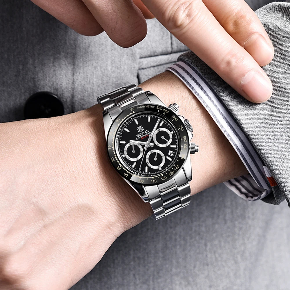 Reloj BENYAR para hombre – cronógrafo deportivo de lujo, resistente al agua y acero inoxidable