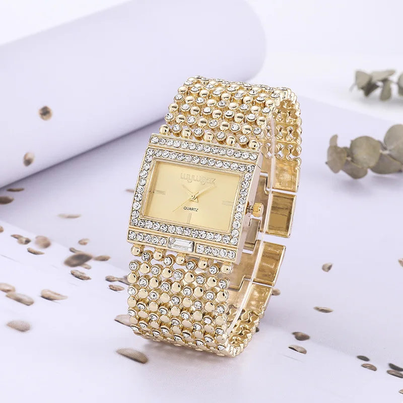 Reloj mujer elegante – esfera cuadrada con cristales y acero inoxidable