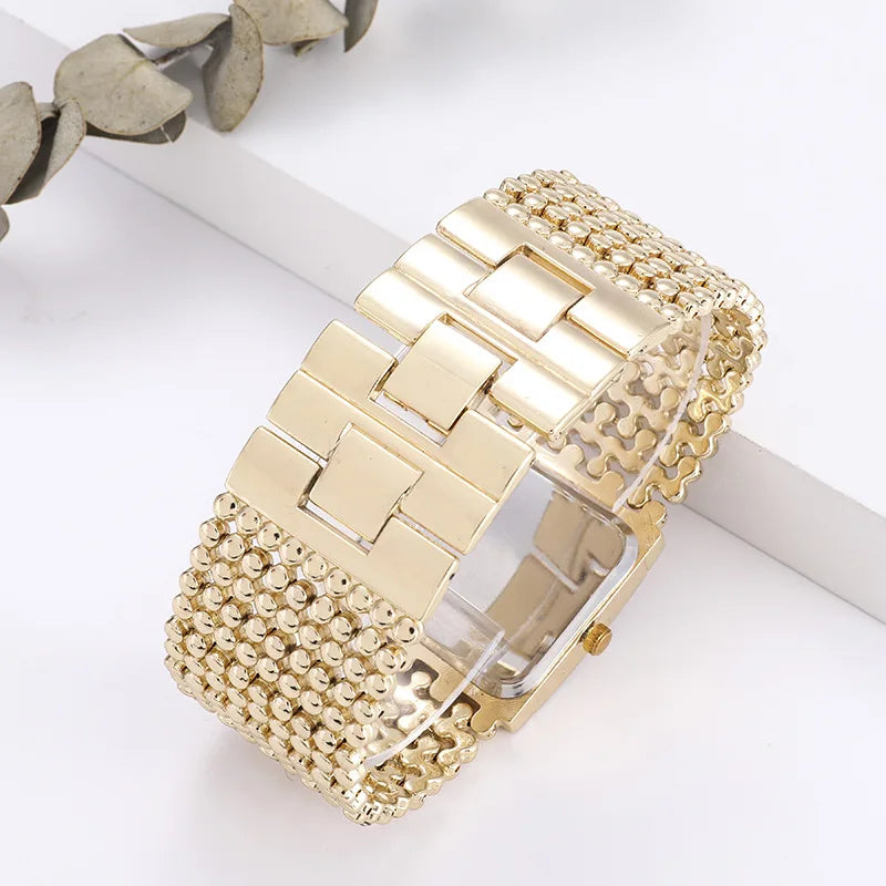 Reloj mujer elegante – esfera cuadrada con cristales y acero inoxidable