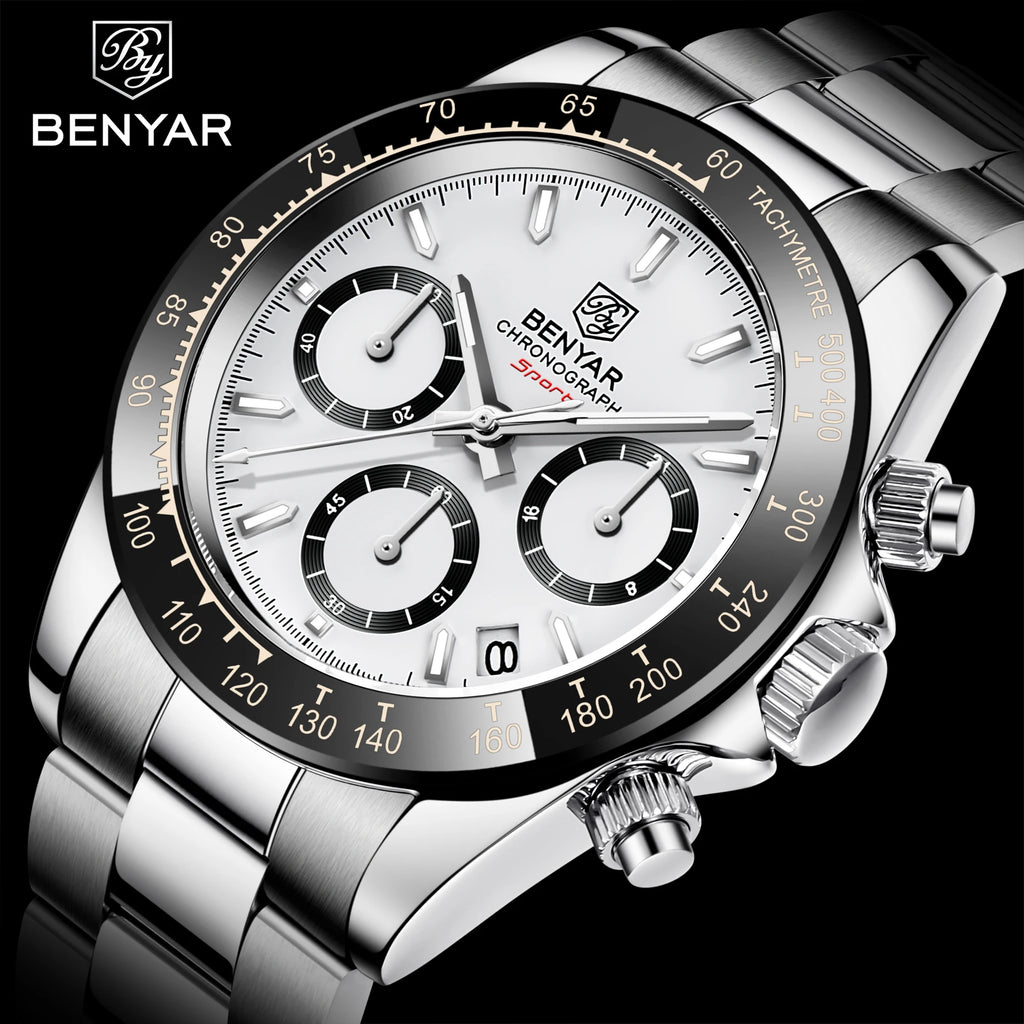 Reloj BENYAR para hombre – cronógrafo deportivo de lujo, resistente al agua y acero inoxidable