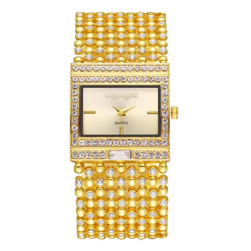 Reloj mujer elegante – esfera cuadrada con cristales y acero inoxidable