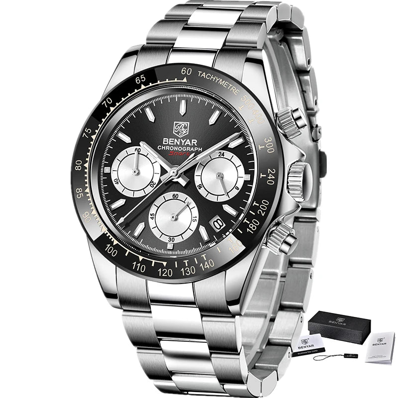 Reloj BENYAR para hombre – cronógrafo deportivo de lujo, resistente al agua y acero inoxidable
