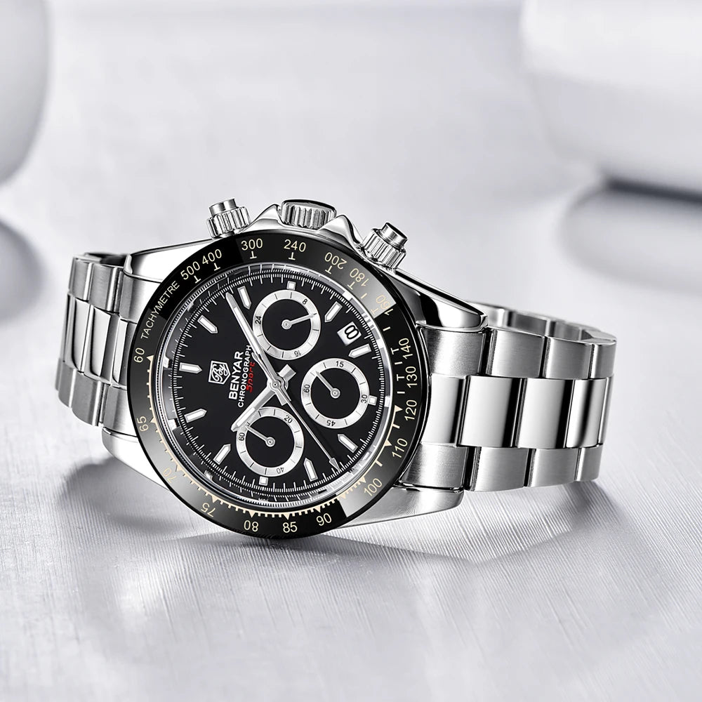 Reloj BENYAR para hombre – cronógrafo deportivo de lujo, resistente al agua y acero inoxidable