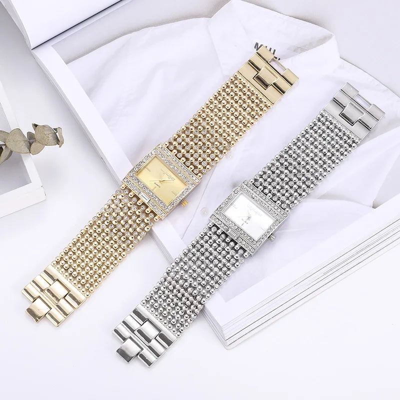 Reloj mujer elegante – esfera cuadrada con cristales y acero inoxidable