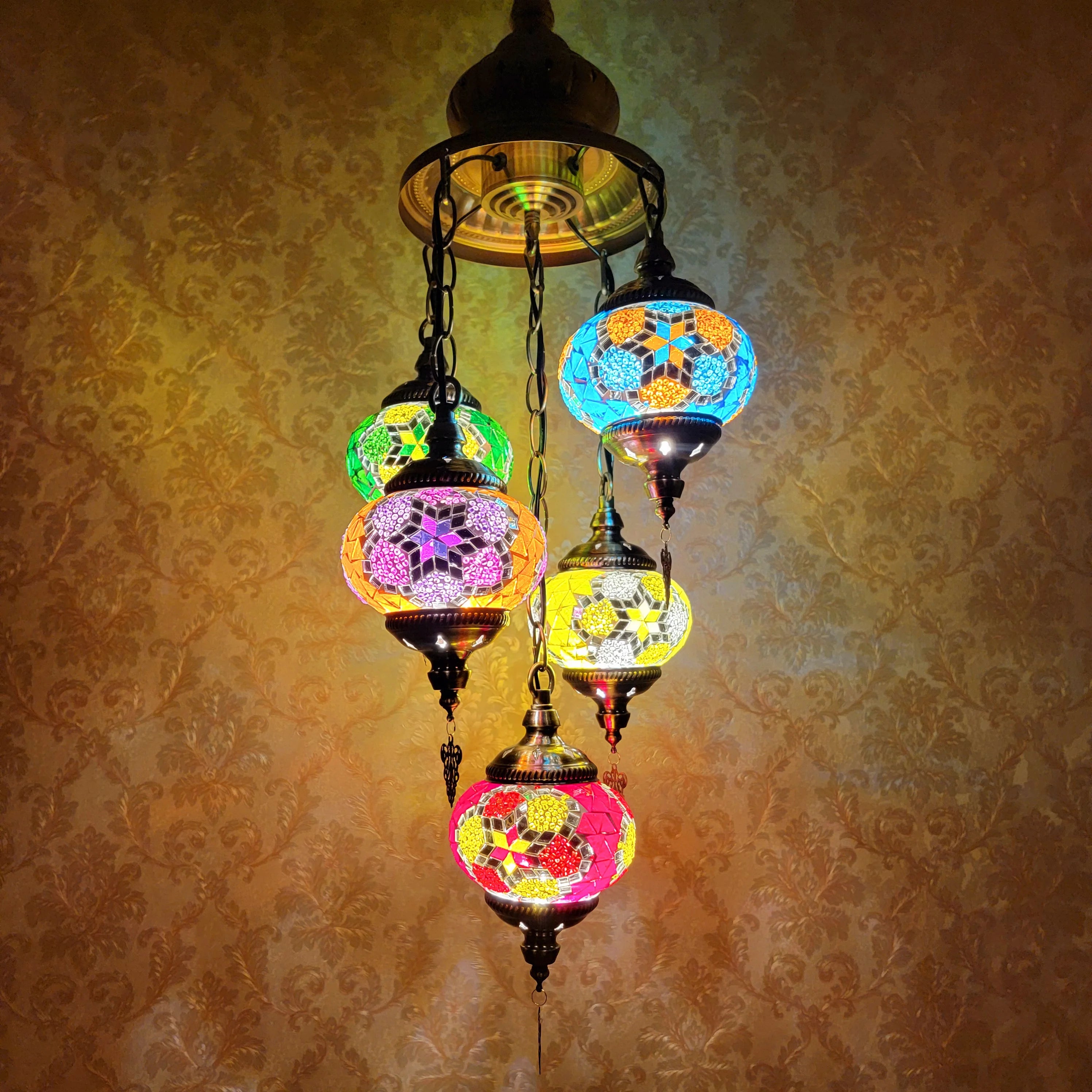 Lámpara colgante turca de lujo – gran candelabro de vidrio artístico