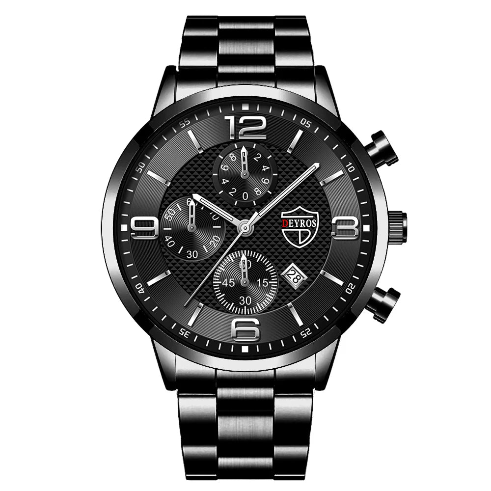 Reloj de lujo hombre – acero inoxidable, cuarzo, calendario y cuero
