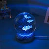 Lámpara 3D de medusa, delfín y más – bola de cristal con base de madera y luz USB
