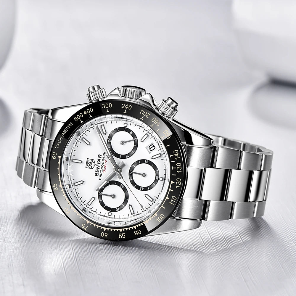 Reloj BENYAR para hombre – cronógrafo deportivo de lujo, resistente al agua y acero inoxidable