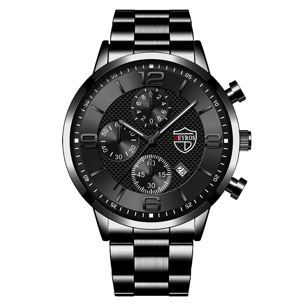 Reloj de lujo hombre – acero inoxidable, cuarzo, calendario y cuero