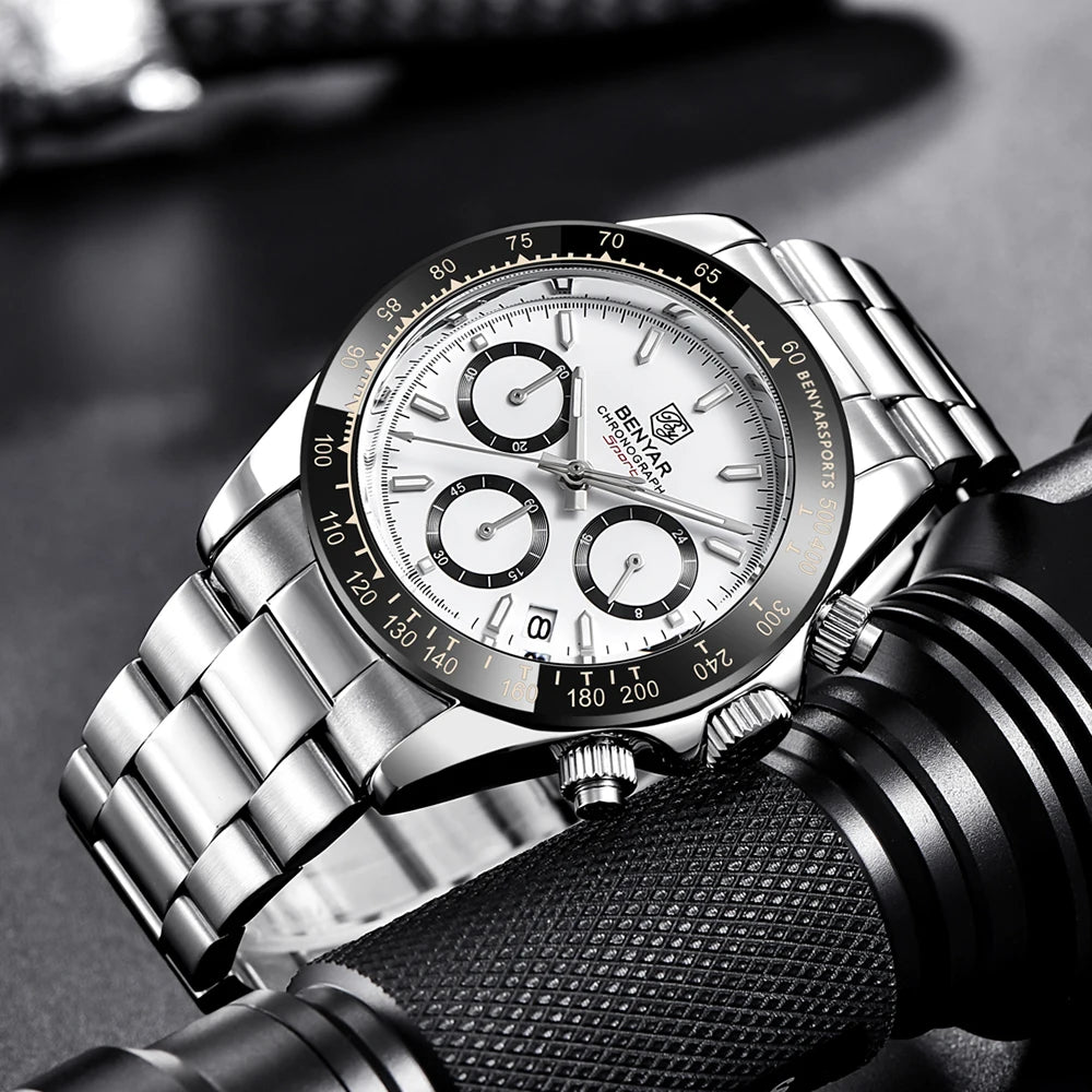 Reloj BENYAR para hombre – cronógrafo deportivo de lujo, resistente al agua y acero inoxidable