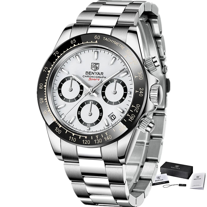 Reloj BENYAR para hombre – cronógrafo deportivo de lujo, resistente al agua y acero inoxidable