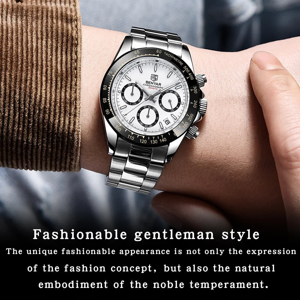 Reloj BENYAR para hombre – cronógrafo deportivo de lujo, resistente al agua y acero inoxidable