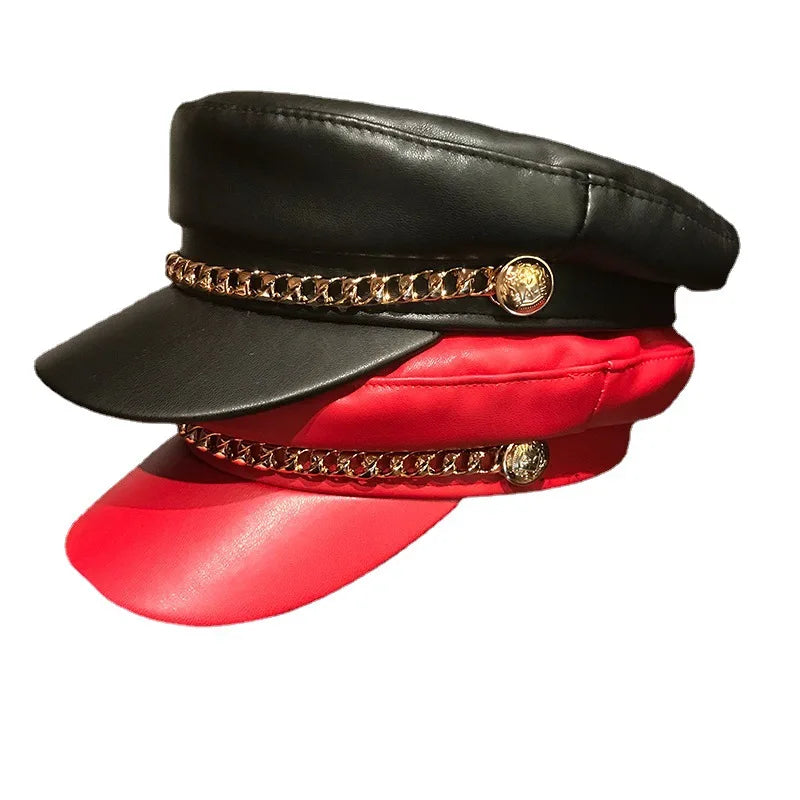 Boina unisex estilo militar – sombrero de invierno con cadena de cuero