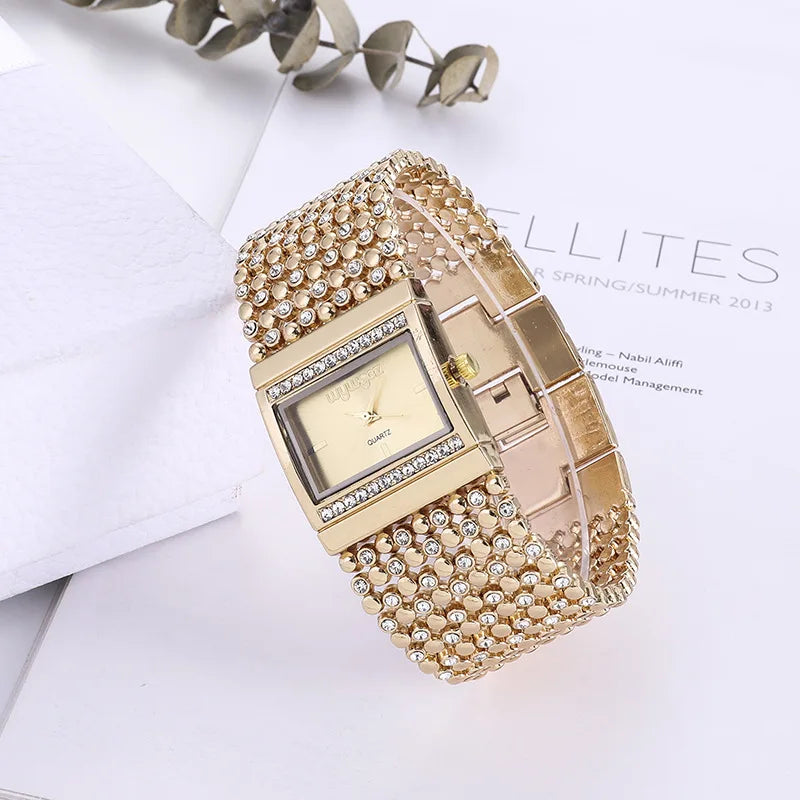 Reloj mujer elegante – esfera cuadrada con cristales y acero inoxidable