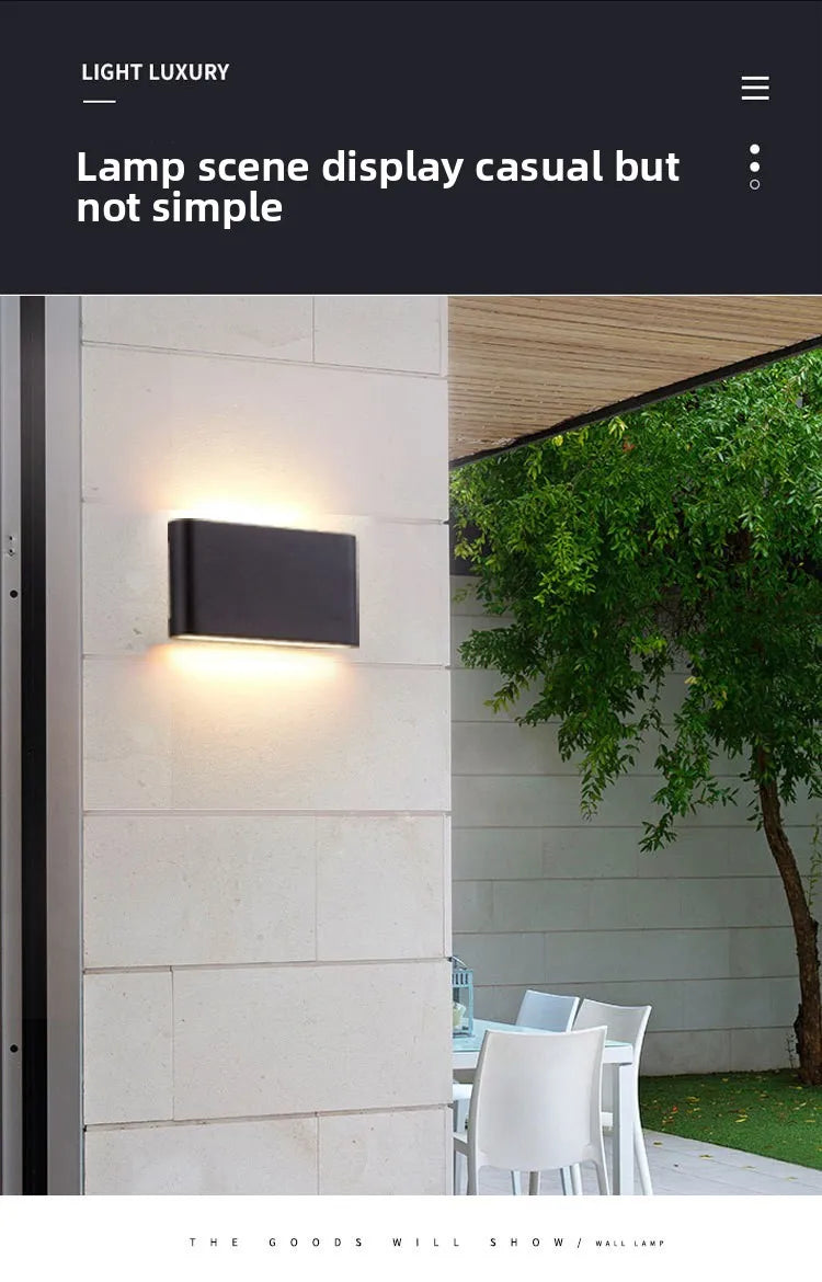 Lámpara LED de pared impermeable IP65 – luz cálida para exterior e interior