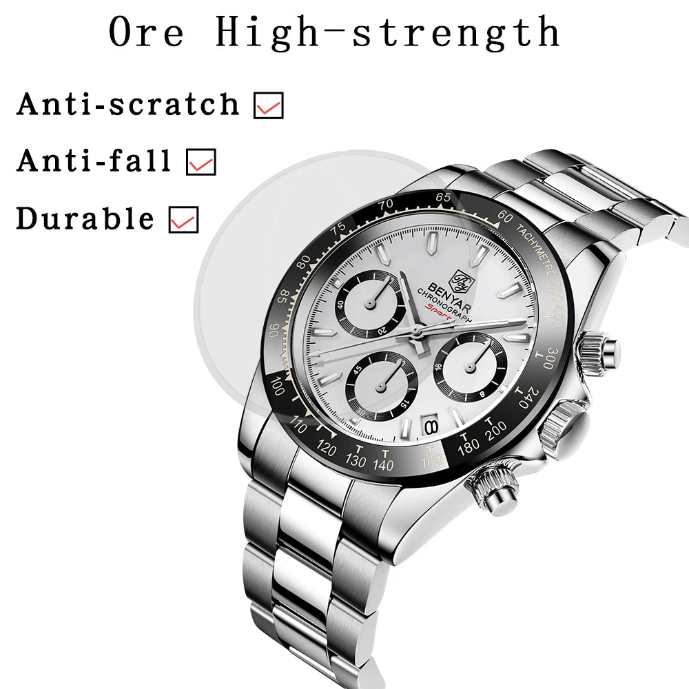 Reloj BENYAR para hombre – cronógrafo deportivo de lujo, resistente al agua y acero inoxidable