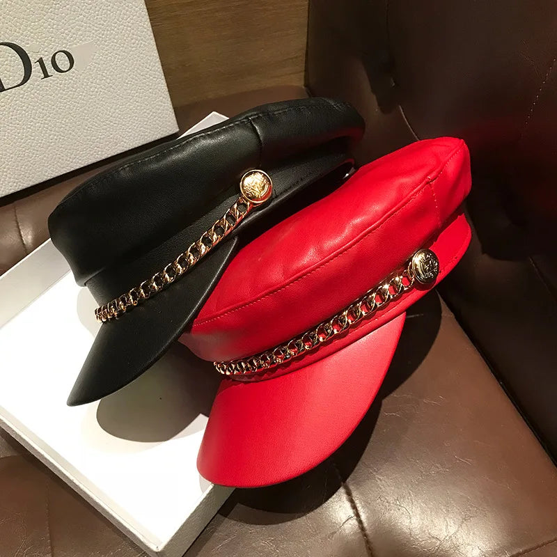 Boina unisex estilo militar – sombrero de invierno con cadena de cuero