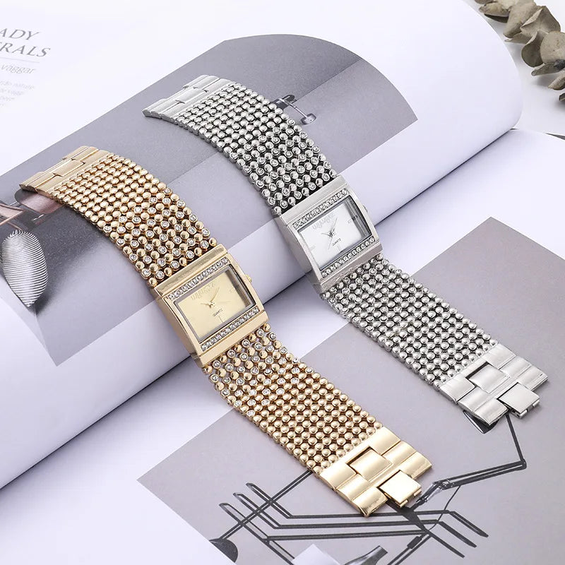 Reloj mujer elegante – esfera cuadrada con cristales y acero inoxidable