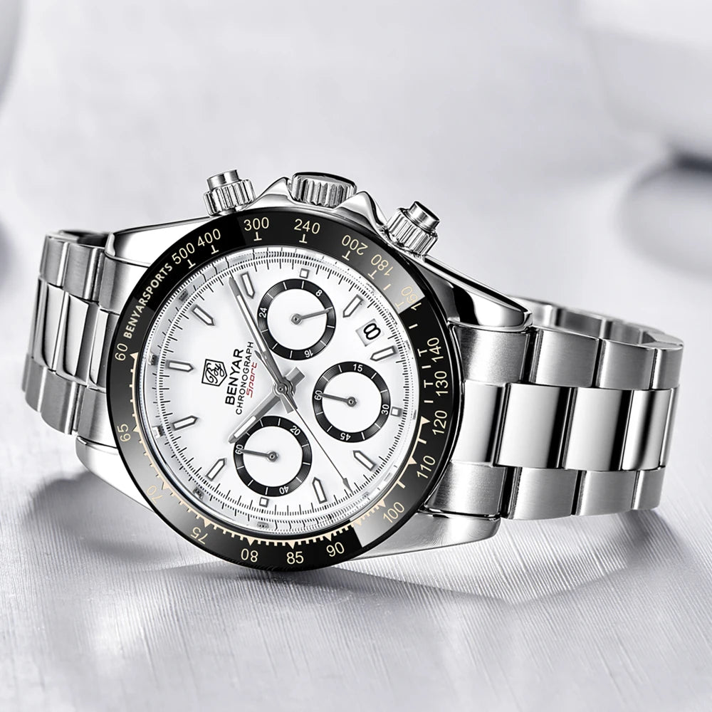 Reloj BENYAR para hombre – cronógrafo deportivo de lujo, resistente al agua y acero inoxidable