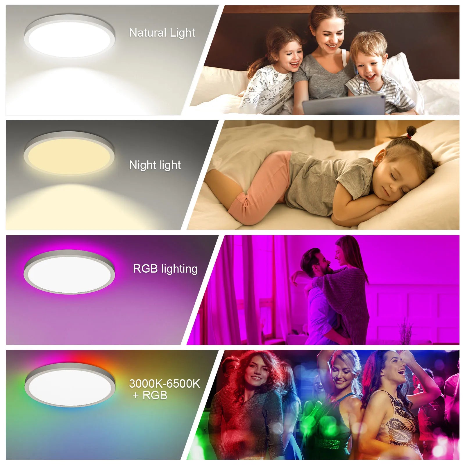 Lámpara de techo RGB ultra fina 24W – dimmer sin escalones, 3000-6500K