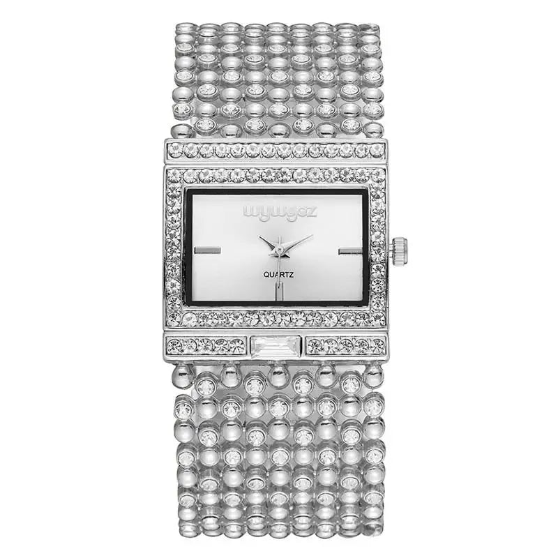 Reloj mujer elegante – esfera cuadrada con cristales y acero inoxidable