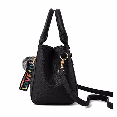 Bolso bandolera mujer – cuero con bordado y detalle de pompón